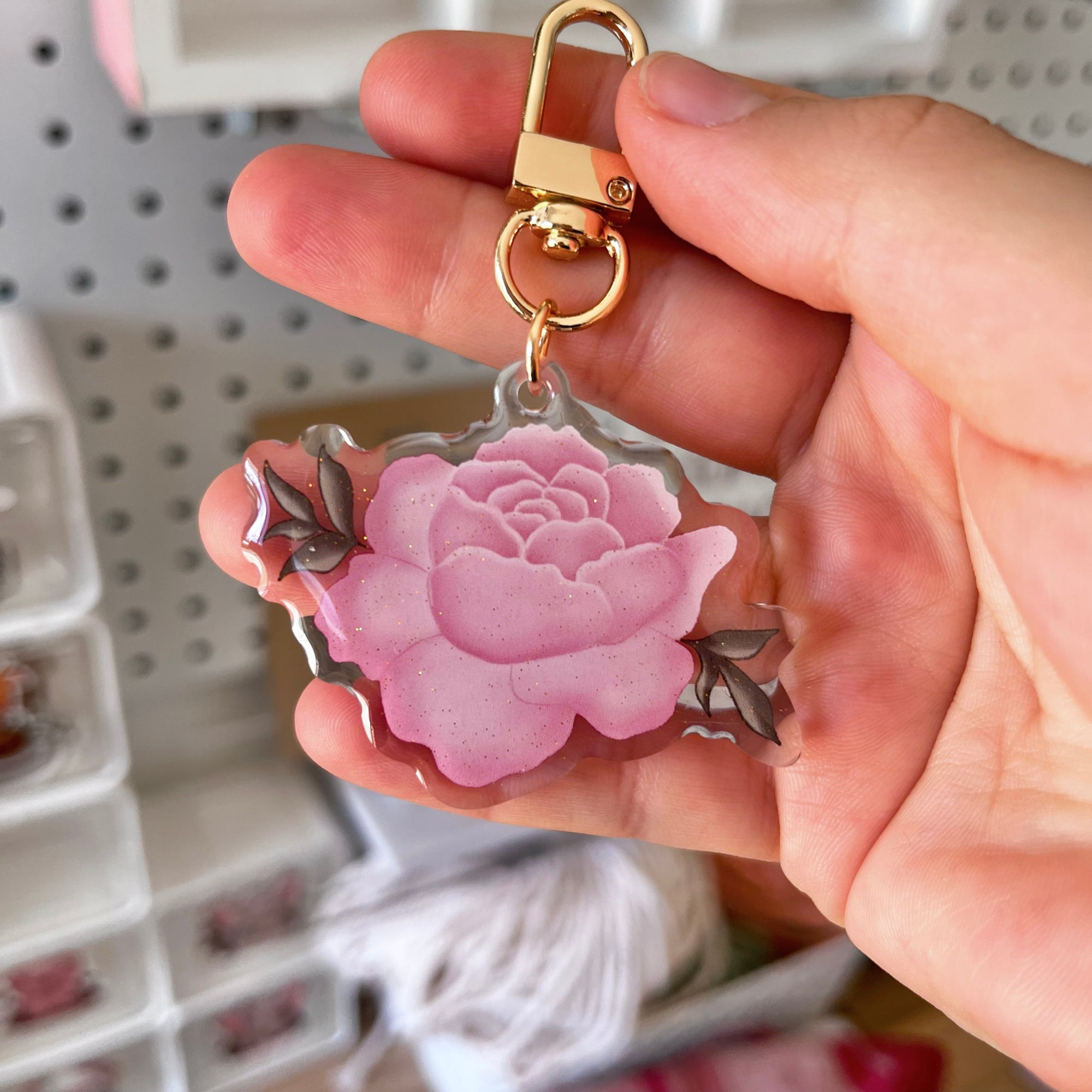 Pink Peony Acrylic Keychain