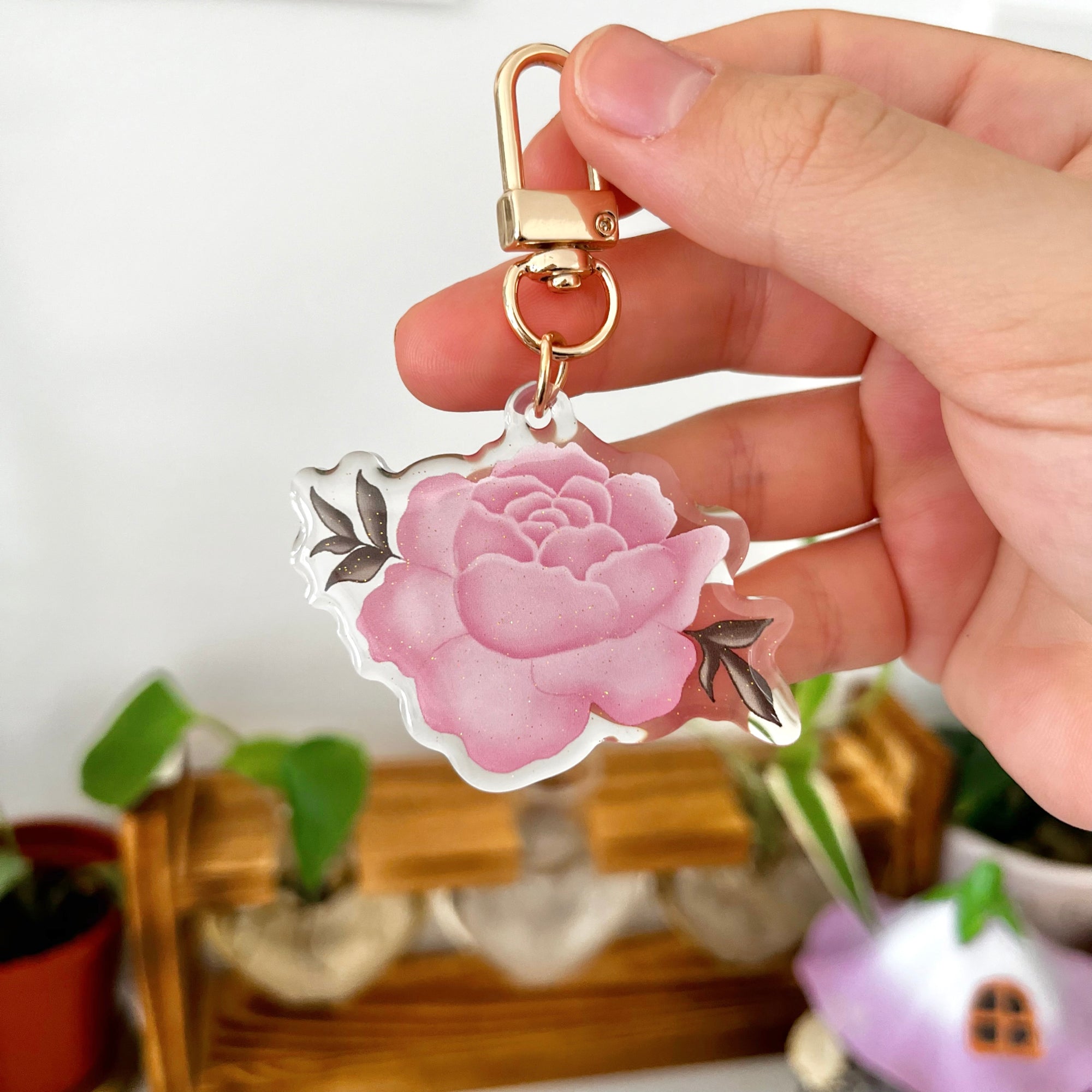 Pink Peony Acrylic Keychain