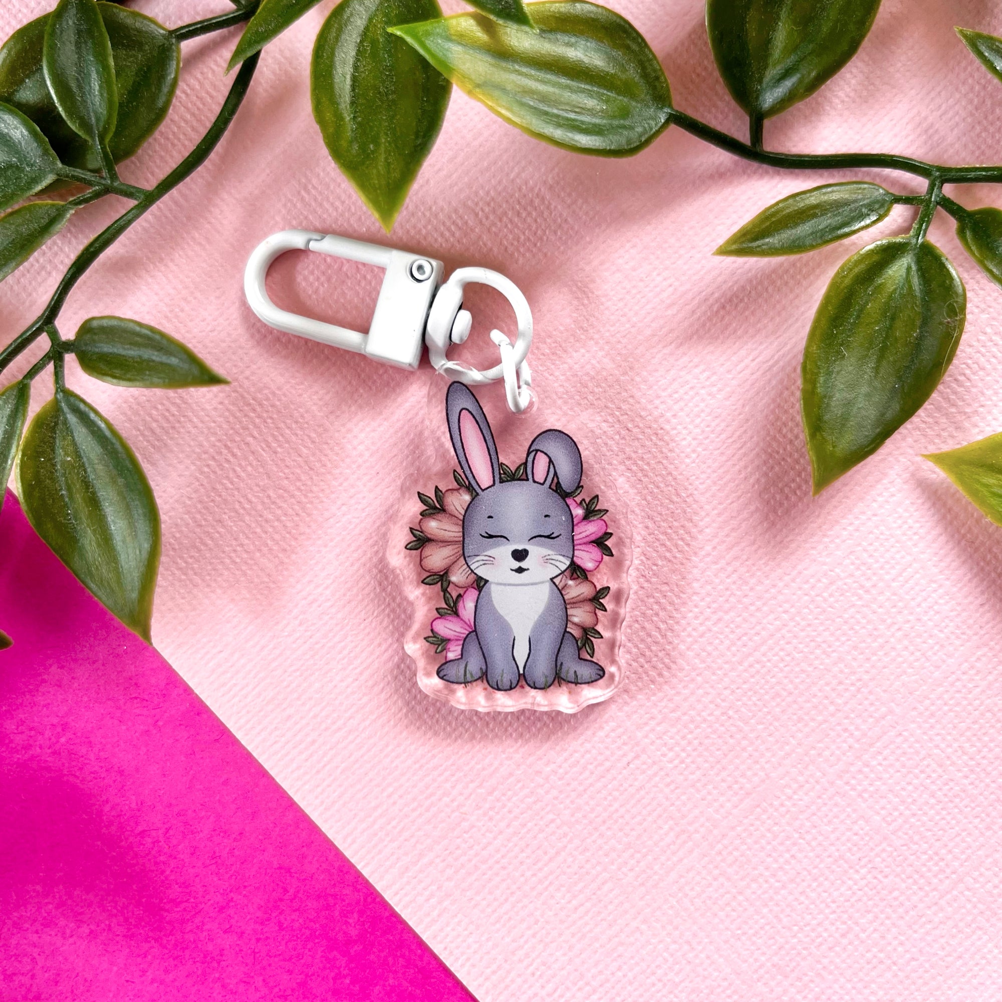 Floral Bunny Acrylic Keychain