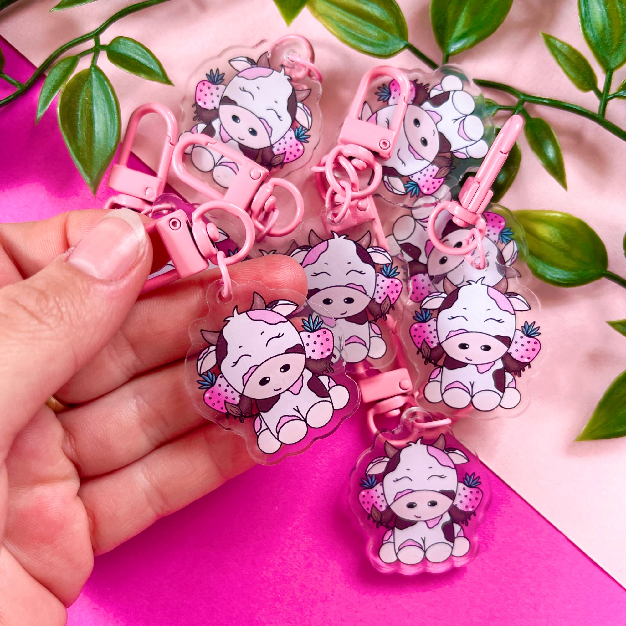 Strawberry Chocolate Cow Acrylic Keychain