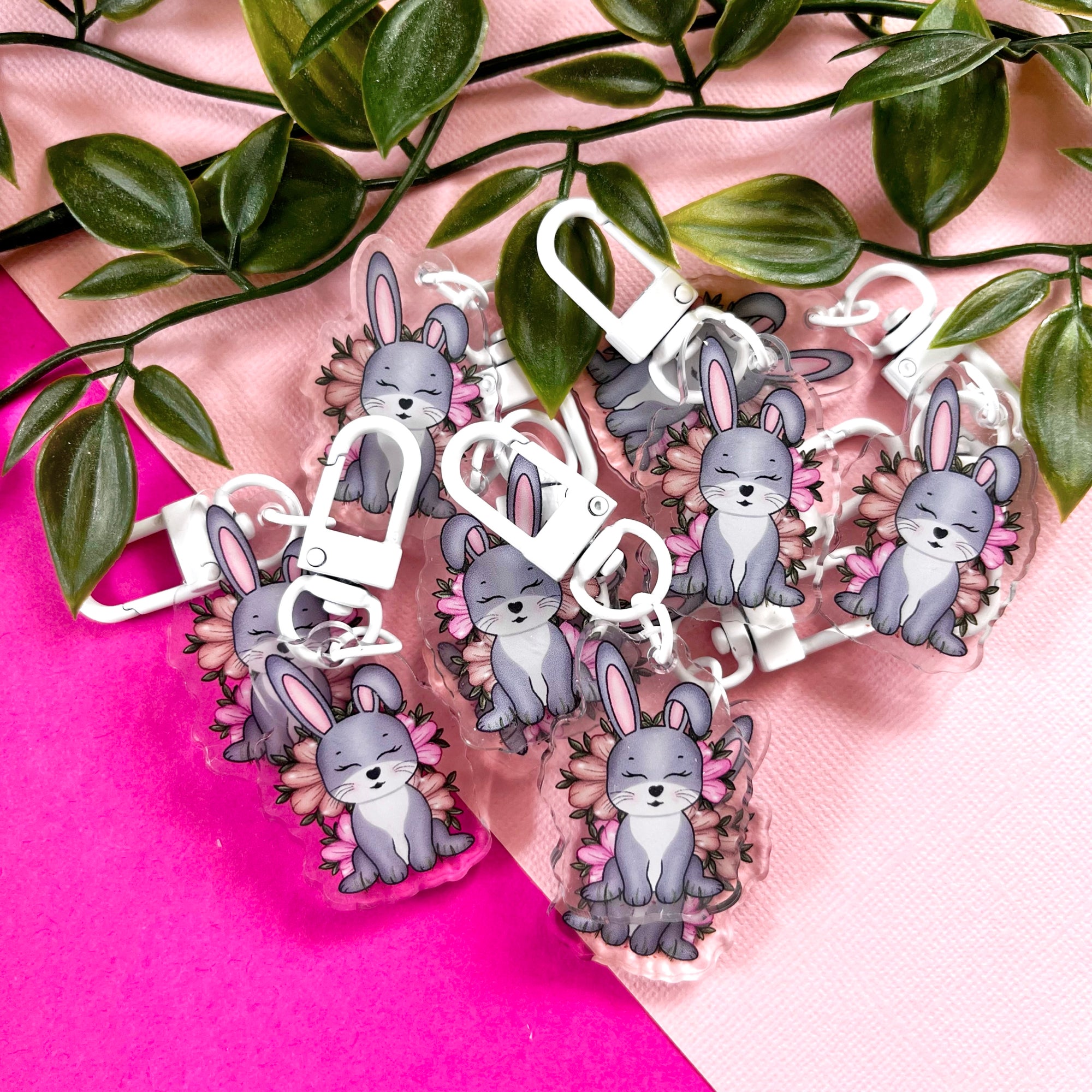 Floral Bunny Acrylic Keychain