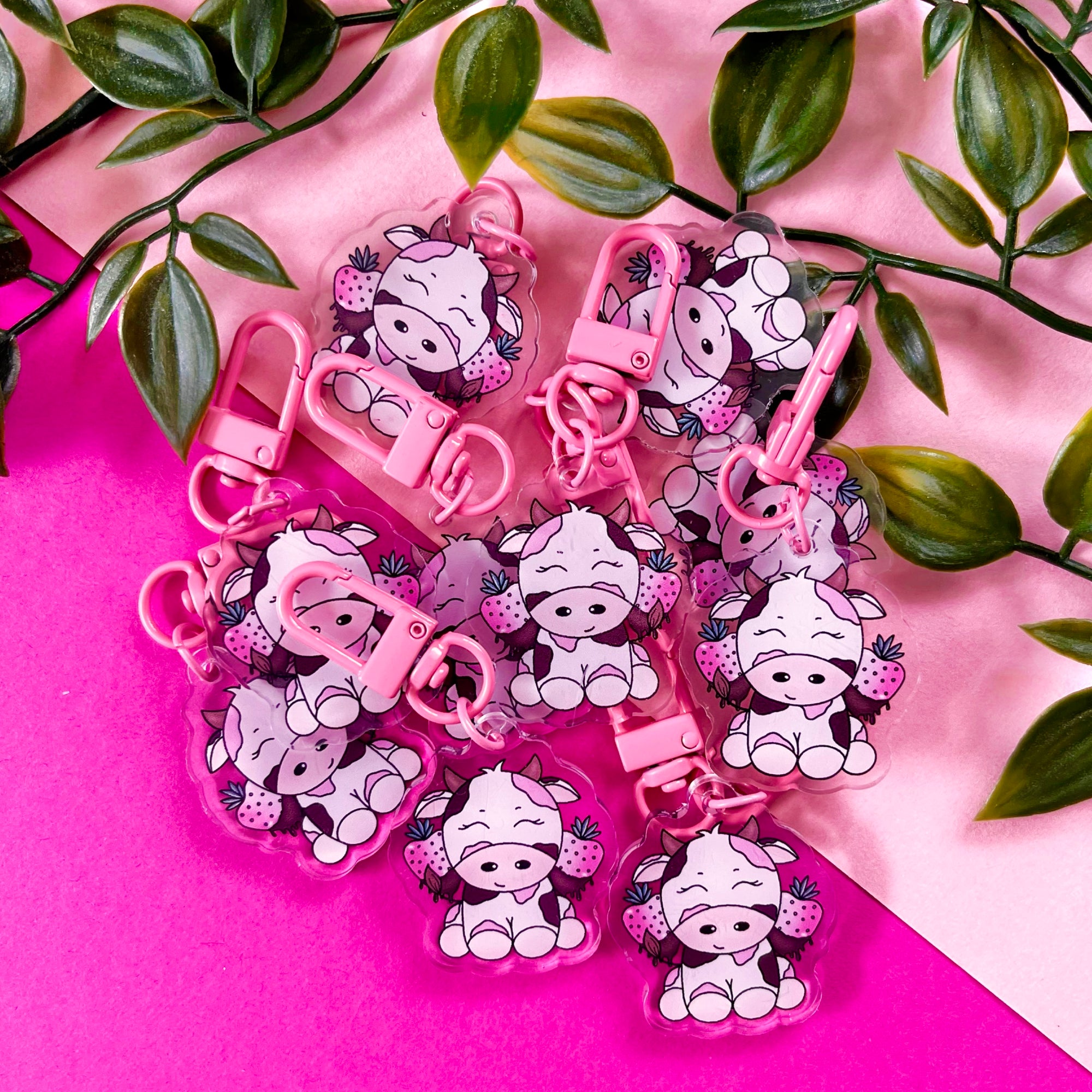 Strawberry Chocolate Cow Acrylic Keychain