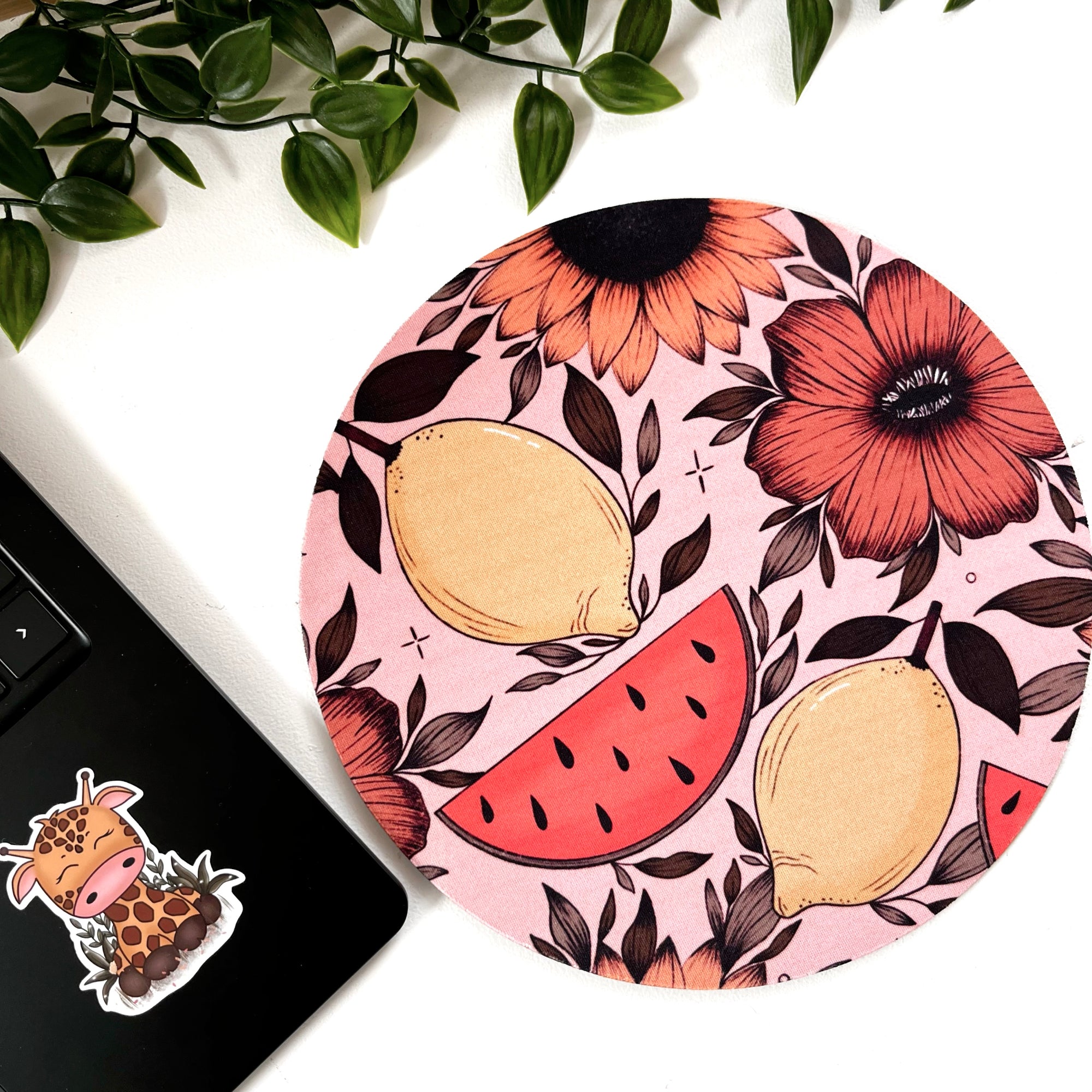 Fruity Sunflower Round Mousepad (A Grade)