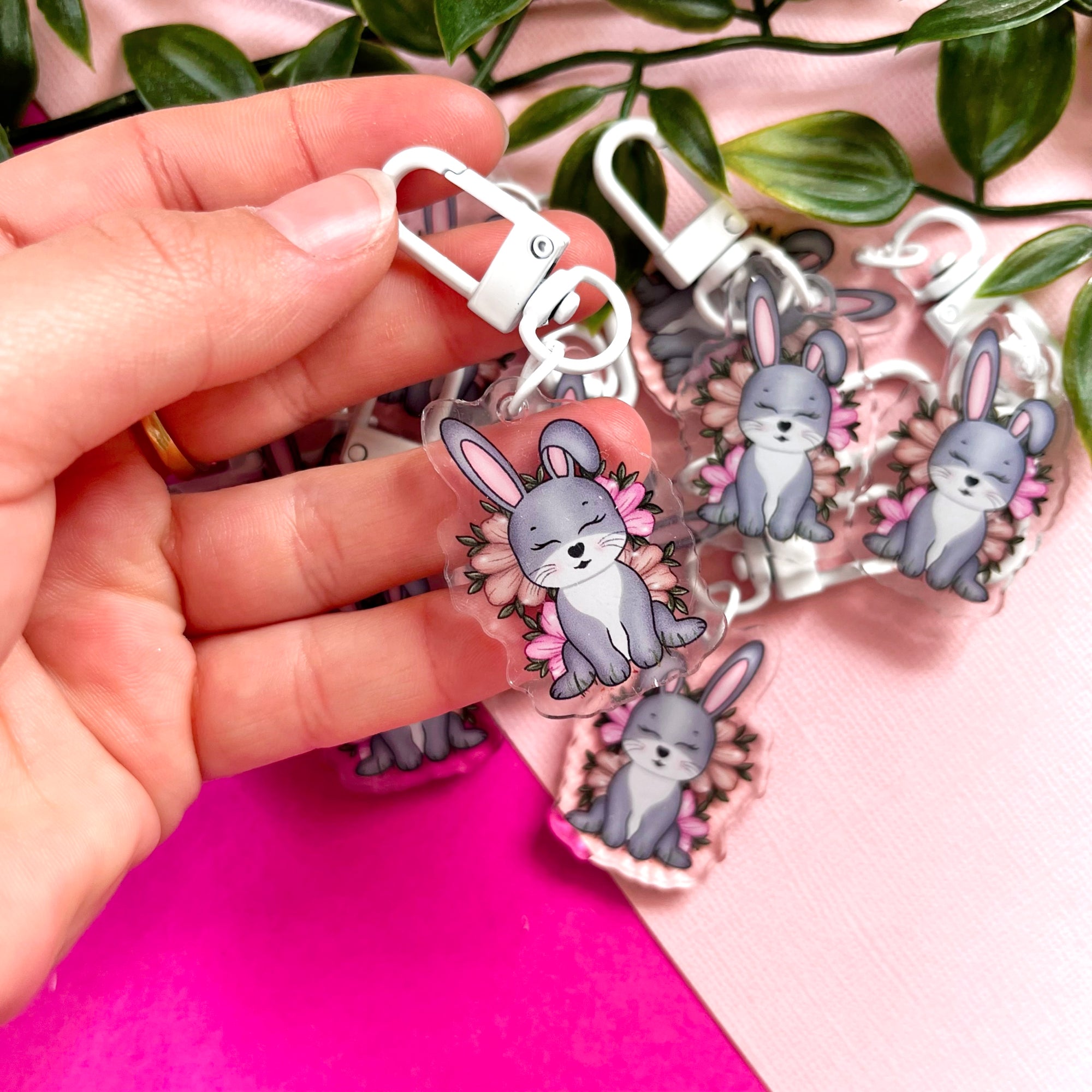 Floral Bunny Acrylic Keychain