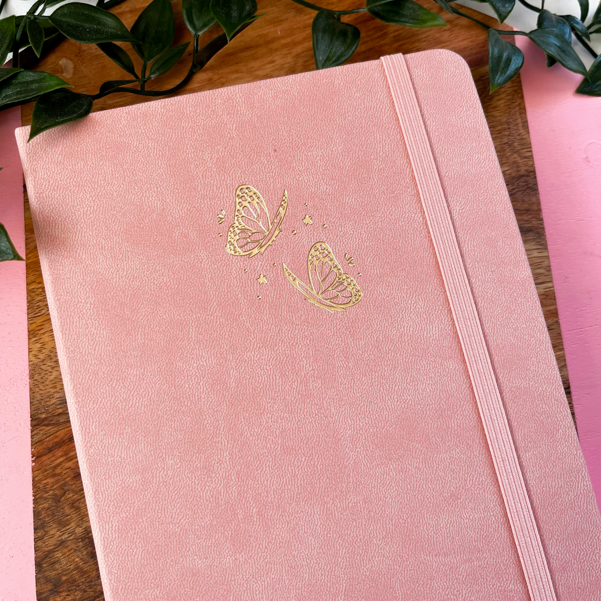 Gold Foil Butterfly Pink Grid Dot Journal