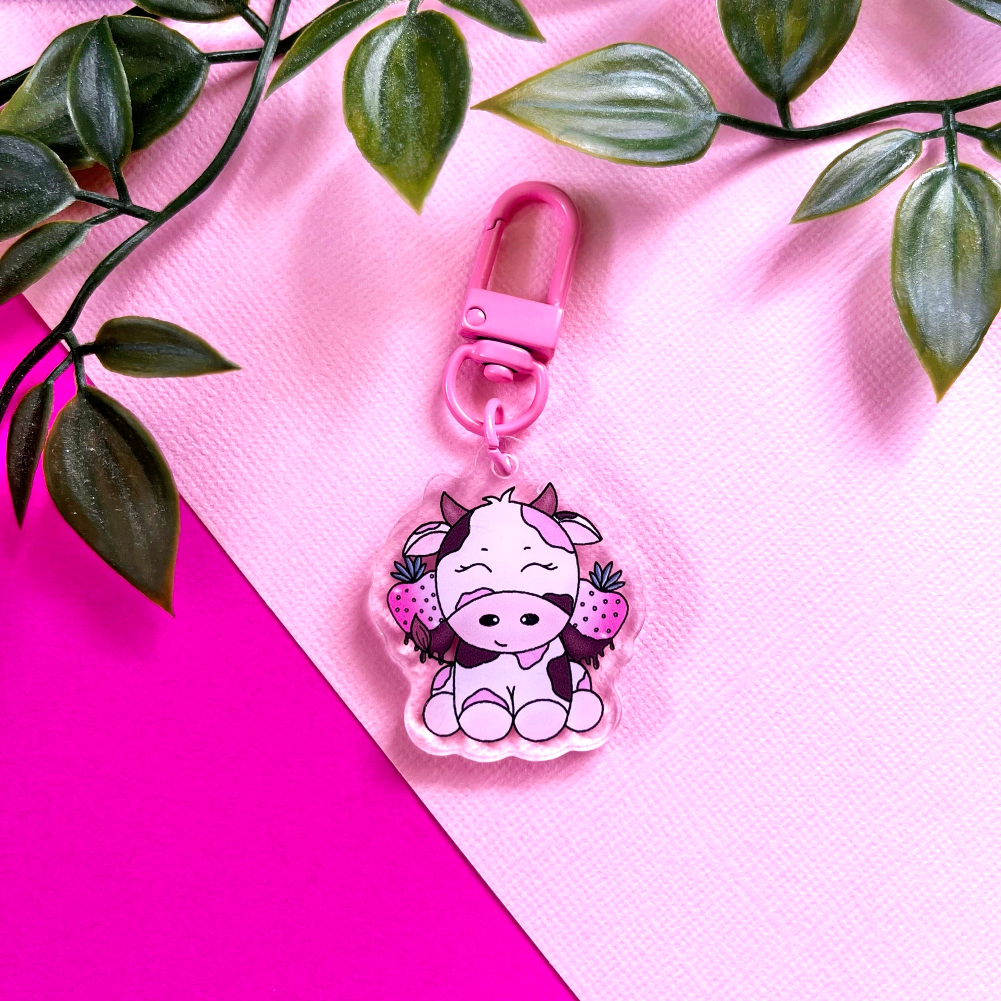 Strawberry Chocolate Cow Acrylic Keychain