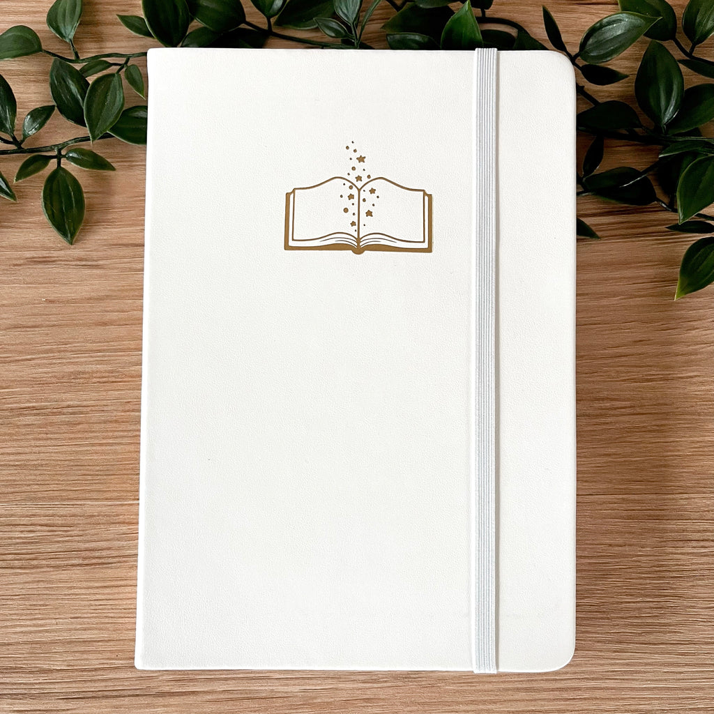 Gold Foil “Book” White Grid Dot Journal – Sophie Grace Creates