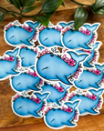 Blue Floral Whale Vinyl Sticker