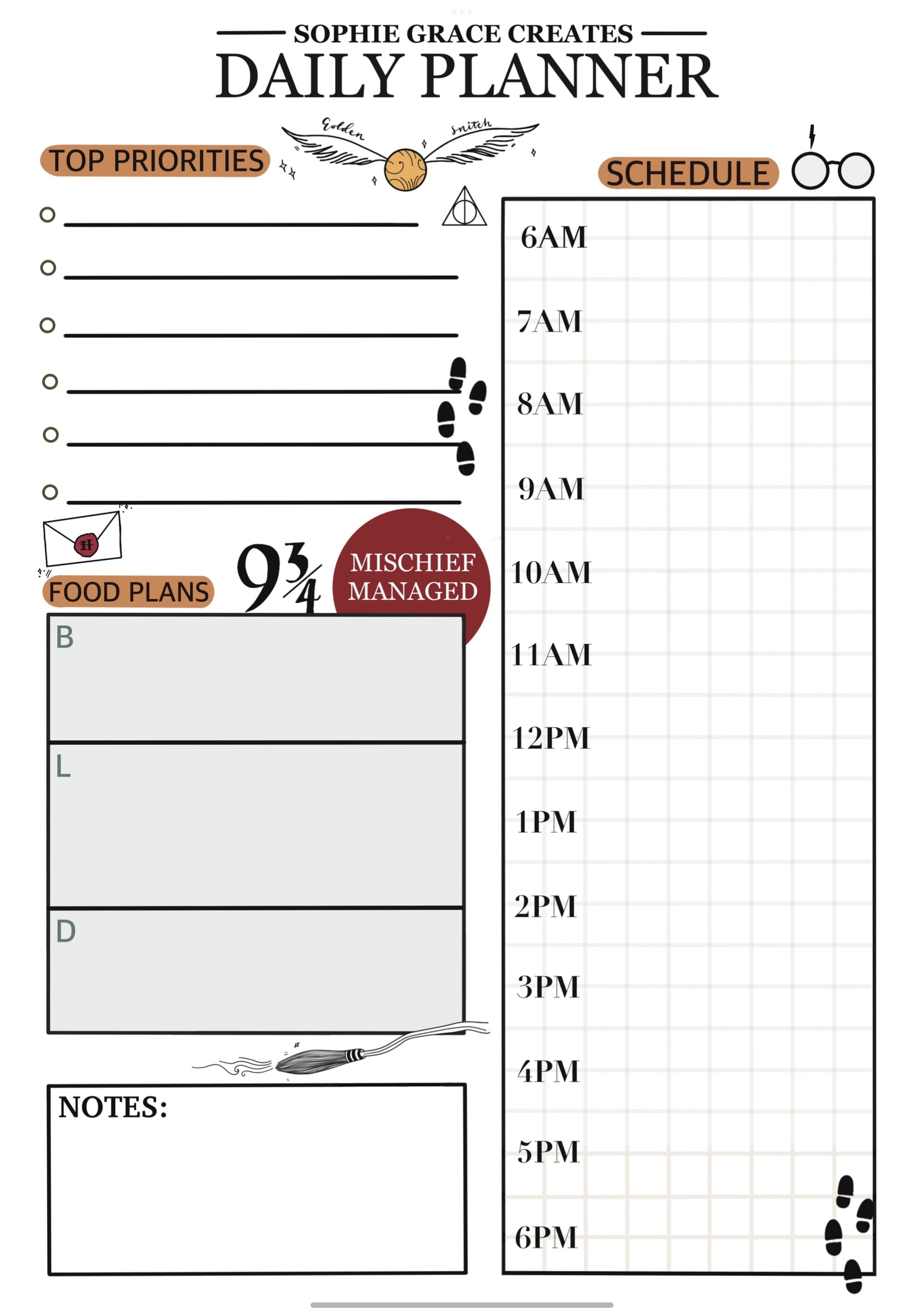 Digital Download Harry Potter Daily Planner